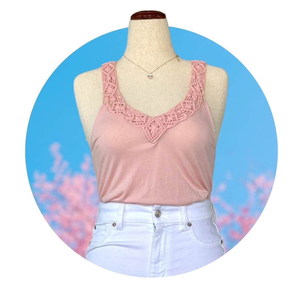 American Eagle Crochet Neck Tank Top with Fringe Details in the back
